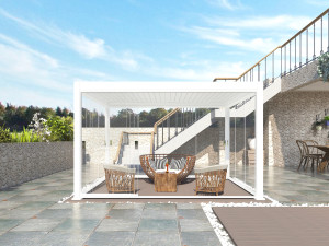Perete culisant din sticla pentru pergolele Aplux, sticla si aluminiu, alb, 4 m
