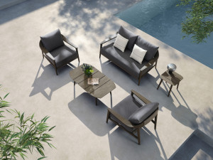 Set mobilier gradina si terasa Higold Leo, 2 fotolii, canapea 2 locuri si masuta de cafea, gri