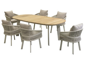 Set masa si scaune gradina Higold Aio, masa ovala si 6 scaune, bej, cadru bej