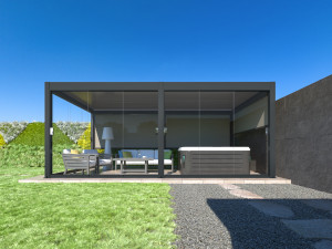 Pergola bioclimatica Aplux Pro electrica cu LED, aluminiu, 3x6 m, antracit