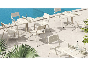 Set masa si scaune gradina Higold Joy, masa patrata si 4 scaune, bej