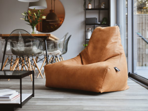 Fotoliu puf Luxury pentru interior, imitatie de piele, maro deschis