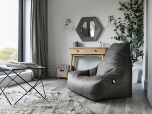 Fotoliu puf Luxury pentru interior, imitatie de piele, maro inchis