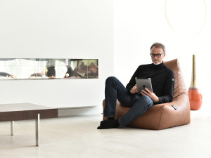 Fotoliu puf Luxury pentru interior, imitatie de piele, maro