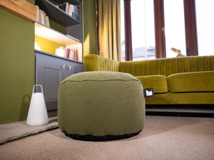 Taburet puf rotund Suede Moss pentru interior, verde