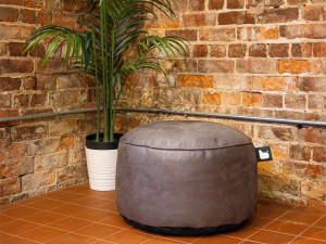 Taburet puf rotund Luxury pentru interior, imitatie de piele, maro inchis
