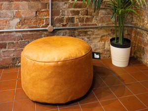 Taburet puf rotund Luxury pentru interior, imitatie de piele, maro deschis