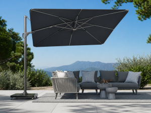 Umbrela terasa Platinum Nexus T2 Premium Black, 3x3 m, patrata, negru, cadru antracit, suport granit Ancona 90 kg