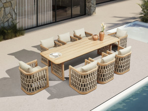 Set masa si scaune gradina Higold Riva, masa dreptunghiulara si 8 scaune, bej