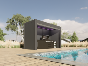 Pergola bioclimatica ApluxBox electrica, cu inchideri laterale incluse, cu LED, aluminiu, 3940 x 1591 x 2500 mm, antracit