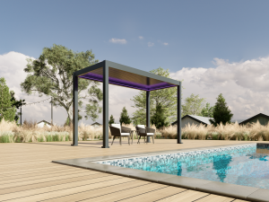 Pergola bioclimatica Aplux Pro electrica cu LED, aluminiu, 3940 x 1591 x 2500 mm, antracit