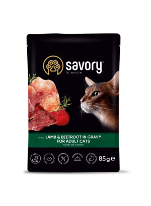 SAVORY SASZETKA DLA DOROSŁEGO KOTA Z JAGNIĘCINĄ I BURAKAMI W SOSIE 85G