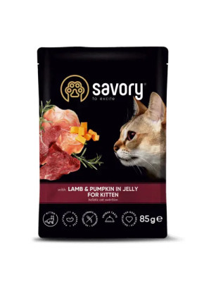 SAVORY SASZETKA DLA KOCIĄT Z JAGNIĘCINĄ I DYNIĄ W GALARECIE 85G