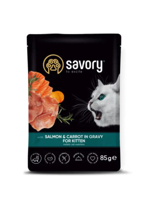 SAVORY SASZETKA DLA KOCIĄT Z ŁOSOSIEM I MARCHEWKĄ W SOSIE 85G