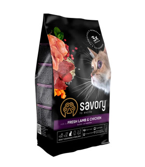 SAVORY SUCHA KARMA ŚWIEŻA JAGNIĘCINA I KURCZAK DLA KOTÓW PO STERYLIZACJI 0,4KG