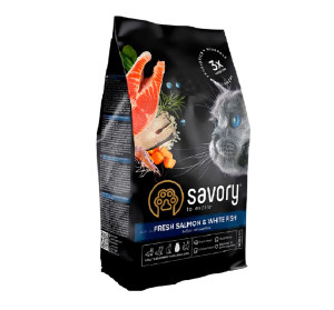 SAVORY KARMA SUCHA DLA KOTÓW DOROSŁYCH ŚWIEŻY ŁOSOŚ I BIAŁA RYBA DLA ZDROWEJ SKÓRY I SIERŚCI 2 KG