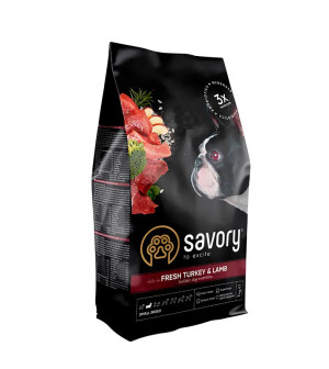 SAVORY KARMA SUCHA Z INDYKIEM I JAGNIĘCINĄ DLA PSÓW DOROSŁYCH MAŁYCH RAS 3 KG