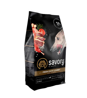 SAVORY KARMA SUCHA Z KACZKĄ I KRÓLIKIEM DLA PSÓW DOROSŁYCH WSZYSTKICH RAS 12 KG