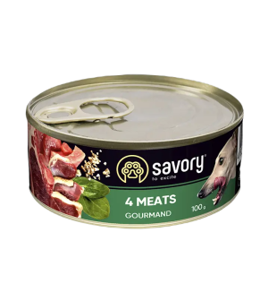 SAVORY MOKRA KARMA PASZTET 4 MIĘSA DLA WYBREDNYCH PSÓW WSZYSTKICH RAS 100G