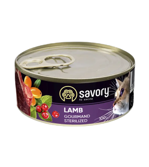 SAVORY MOKRA KARMA PASZTET Z JAGNIĘCINĄ DLA KOTÓW STERYLIZOWANYCH 100 G
