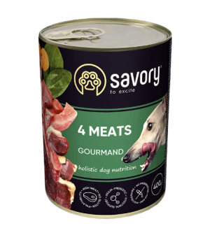 SAVORY KARMA MOKRA O SMAKU 4 MIĘS DLA WYBREDNYCH PSÓW WSZYSTKICH RAS 400 G