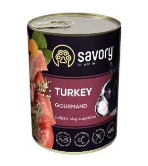 SAVORY KARMA MOKRA Z INDYKIEM DLA WYBREDNYCH PSÓW WSZYSTKICH RAS 400 G