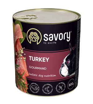 SAVORY KARMA MOKRA Z INDYKIEM DLA WYBREDNYCH PSÓW WSZYSTKICH RAS 800 G