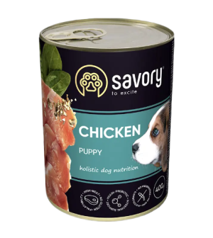 SAVORY KARMA MOKRA Z KURCZAKIEM DLA SZCZENIĄT WSZYSTKICH RAS OD 3 MIESIĄCA ŻYCIA 400 G