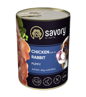 SAVORY KARMA MOKRA Z KURCZAKIEM I KRÓLIKIEM DLA SZCZENIĄT WSZYSTKICH RAS OD 3 MIESIĄCA ŻYCIA 400 G