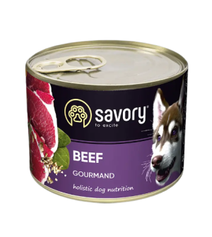 SAVORY KARMA MOKRA Z WOŁOWINĄ DLA WYBREDNYCH DOROSŁYCH PSÓW WSZYSTKICH RAS 200 G