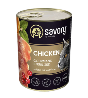 SAVORY MOKRA KARMA PASZTET Z KURCZAKIEM DLA KOTÓW STERYLIZOWANYCH 400 G