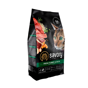 SAVORY KARMA SUCHA DLA KOTÓW DOROSŁYCH Z INDYKIEM I KACZKĄ 2 KG