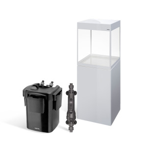 AKWARIUM AQUAEL GLOSSY CUBE ST 50 D&N BIAŁY Z SZAFKĄ, GRZAŁKĄ I FILTREM