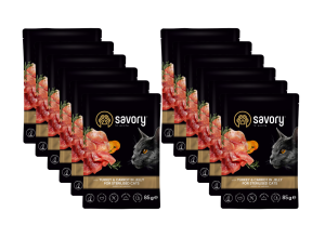 SAVORY SASZETKA DLA STERYLIZOWANEGO KOTA Z INDYKIEM I MARCHEWKĄ W GALARECIE 12x85G