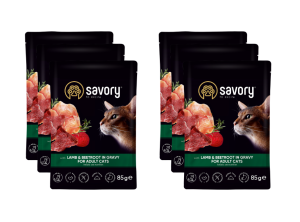 SAVORY SASZETKA DLA DOROSŁEGO KOTA Z JAGNIĘCINĄ I BURAKAMI W SOSIE 6x85G