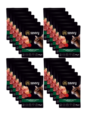 SAVORY SASZETKA DLA DOROSŁEGO KOTA Z JAGNIĘCINĄ I BURAKAMI W SOSIE 24x85G