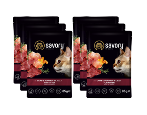 SAVORY SASZETKA DLA KOCIĄT Z JAGNIĘCINĄ I DYNIĄ W GALARECIE 6x85G