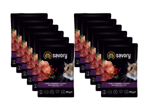 SAVORY SASZETKA DLA STERYLIZOWANEGO KOTA Z JAGNIĘCINĄ I ŻURAWINĄ W SOSIE 12x85G