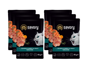 SAVORY SASZETKA DLA KOCIĄT Z ŁOSOSIEM I MARCHEWKĄ W SOSIE 6x85G