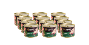 SAVORY KARMA MOKRA O SMAKU 4 MIĘS DLA WYBREDNYCH PSÓW WSZYSTKICH RAS 12x200 G
