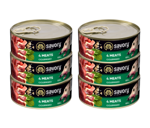 SAVORY PASZTET 4 MIĘSA DLA WYBREDNYCH PSÓW WSZYSTKICH RAS 6x100G