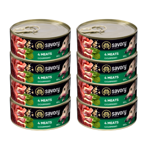 SAVORY PASZTET 4 MIĘSA DLA WYBREDNYCH PSÓW WSZYSTKICH RAS 8x100G