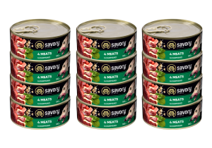 SAVORY PASZTET 4 MIĘSA DLA WYBREDNYCH PSÓW WSZYSTKICH RAS 12x100G