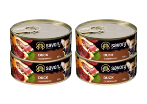SAVORY KARMA MOKRA Z KACZKĄ DLA WYBREDNYCH PSÓW WSZYSTKICH RAS 4x100 G