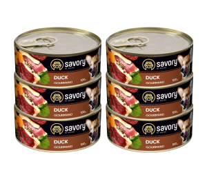 SAVORY KARMA MOKRA Z KACZKĄ DLA WYBREDNYCH PSÓW WSZYSTKICH RAS 6x100 G