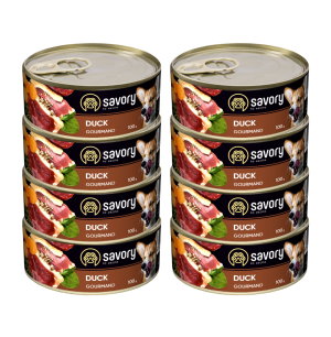 SAVORY KARMA MOKRA Z KACZKĄ DLA WYBREDNYCH PSÓW WSZYSTKICH RAS 8x100 G
