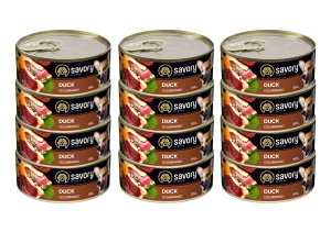 SAVORY KARMA MOKRA Z KACZKĄ DLA WYBREDNYCH PSÓW WSZYSTKICH RAS 12x100 G