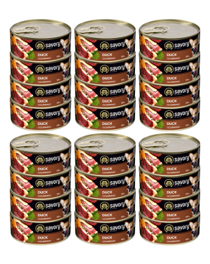 SAVORY KARMA MOKRA Z KACZKĄ DLA WYBREDNYCH PSÓW WSZYSTKICH RAS 24x100 G