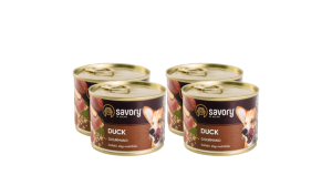 SAVORY KARMA MOKRA Z KACZKĄ DLA WYBREDNYCH PSÓW WSZYSTKICH RAS 4x200 G