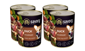 SAVORY KARMA MOKRA Z KACZKĄ DLA WYBREDNYCH PSÓW WSZYSTKICH RAS 4x400 G